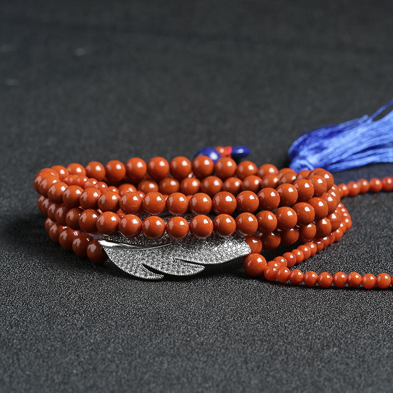 川料天然玫瑰红南红圆珠毛衣链 - 红掌柜