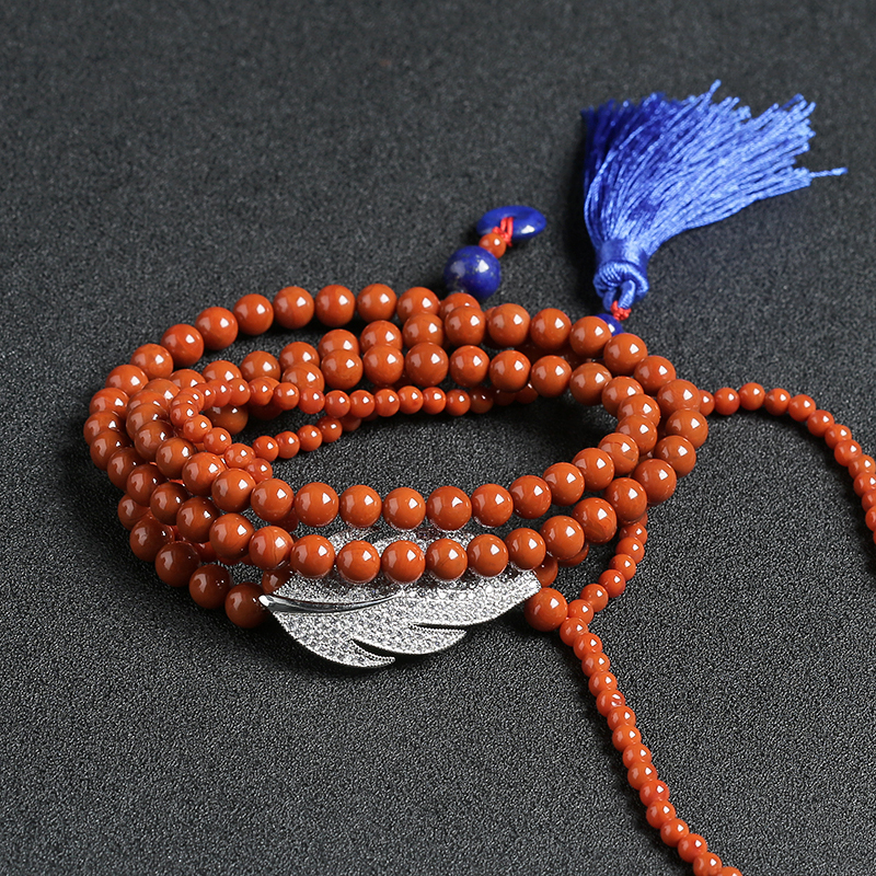 天然玫瑰红南红圆珠毛衣链 - 红掌柜