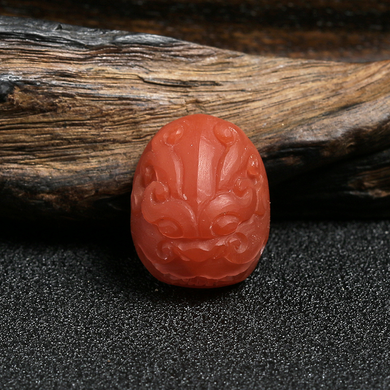 川料天然樱桃红南红兽头戒面-红掌柜