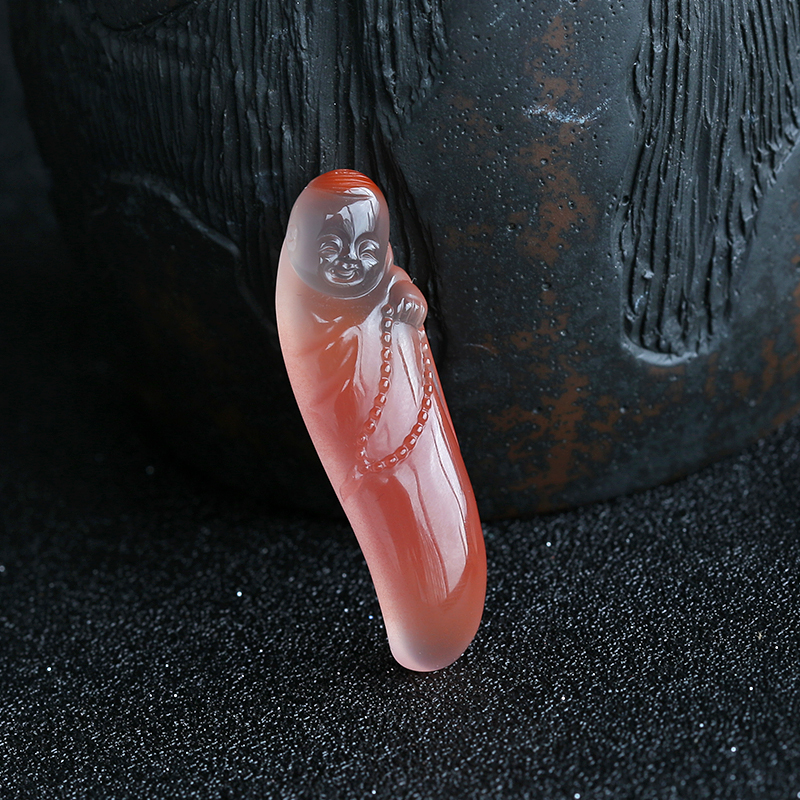 川料冰飘南红童子吊坠-红掌柜