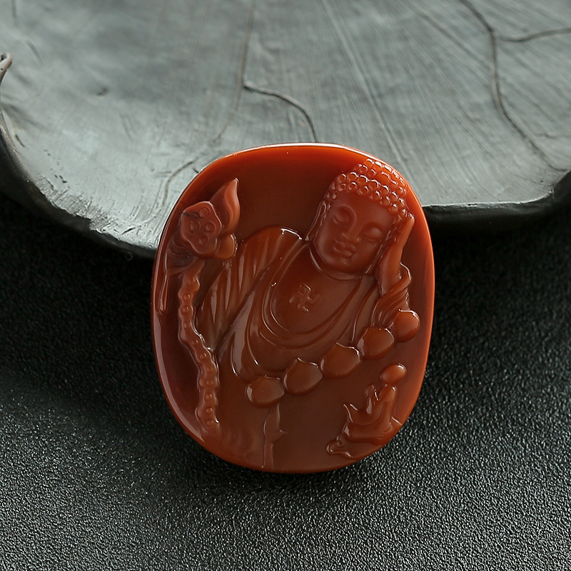 冰飘南红睡佛吊坠-红掌柜