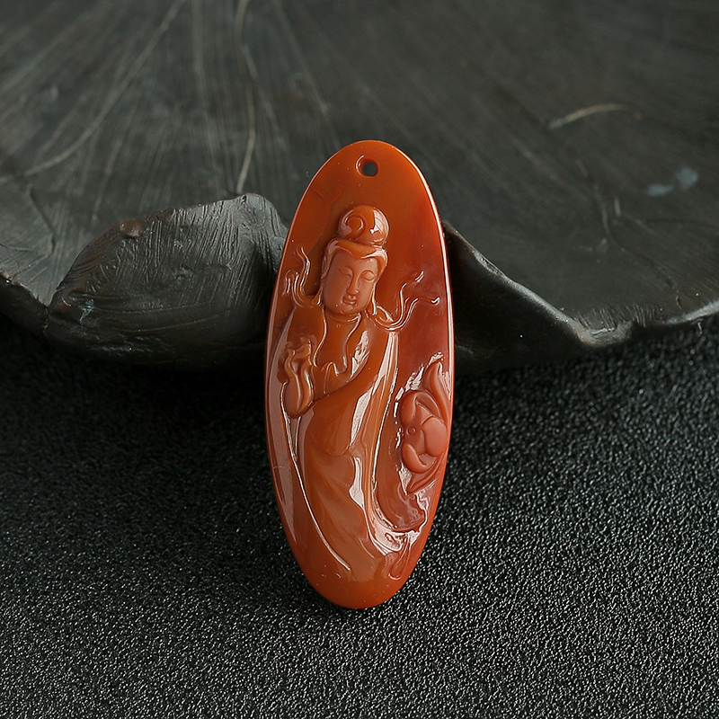 柿子红南红观音吊坠-红掌柜