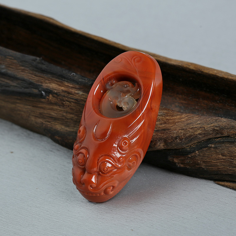 南红貔貅兽头吊坠-红掌柜