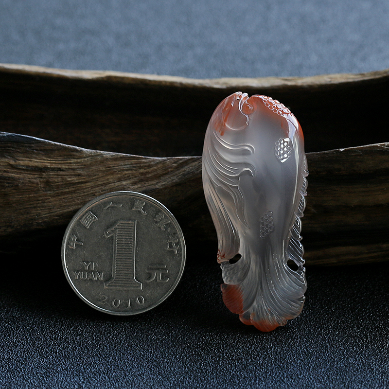 天然冰飘南红鱼吊坠-红掌柜