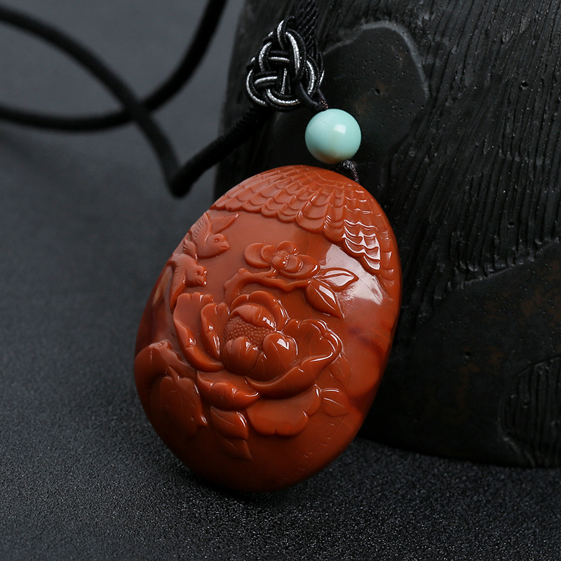 柿子红南红花开富贵吊坠 - 红掌柜