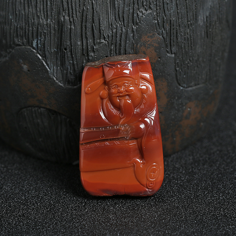 铁皮包浆南红财神吊坠-红掌柜