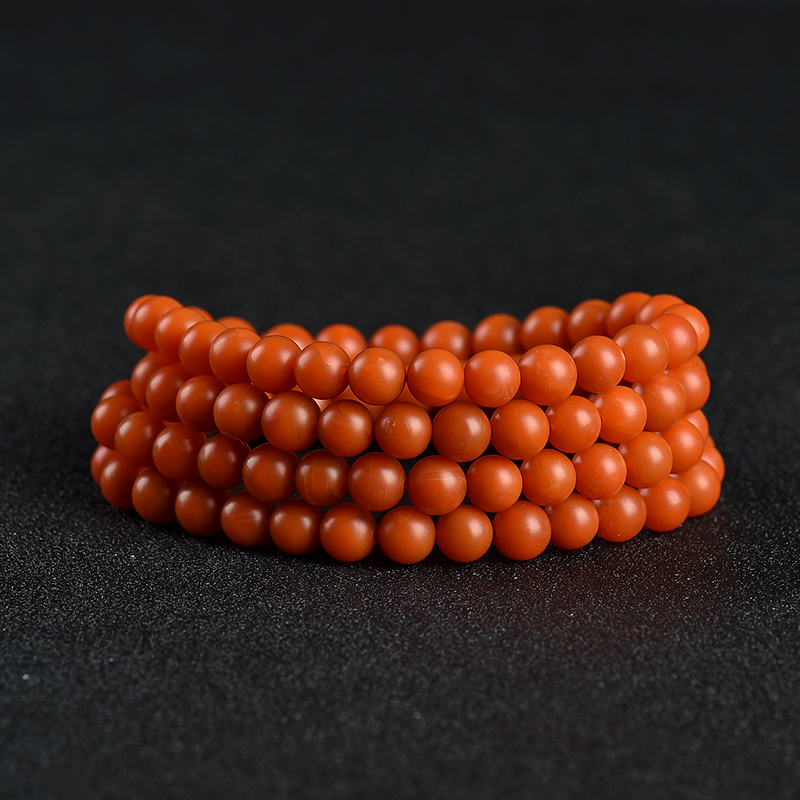 保山天然柿子红南红108佛珠-红掌柜