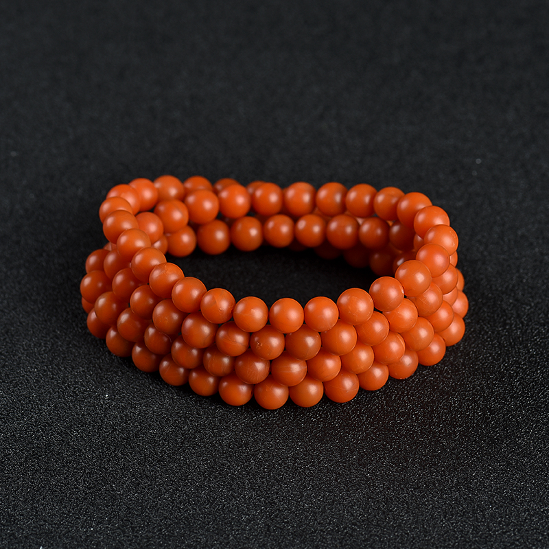 天然柿子红南红108佛珠-红掌柜