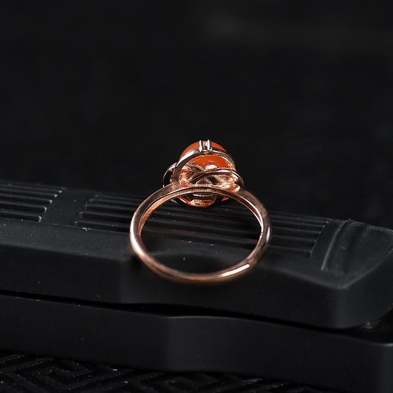 四川天然樱桃红南红戒指-红掌柜