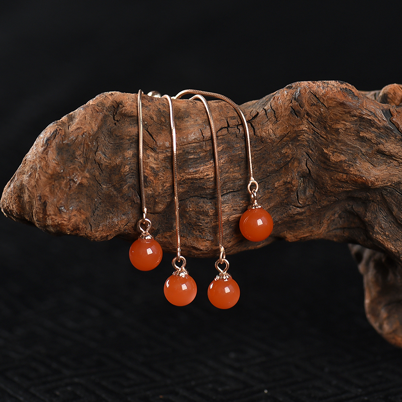 银镶南红耳坠-红掌柜
