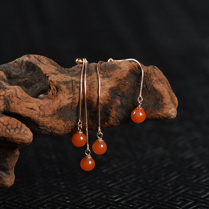 银镶樱桃红南红耳坠-红掌柜