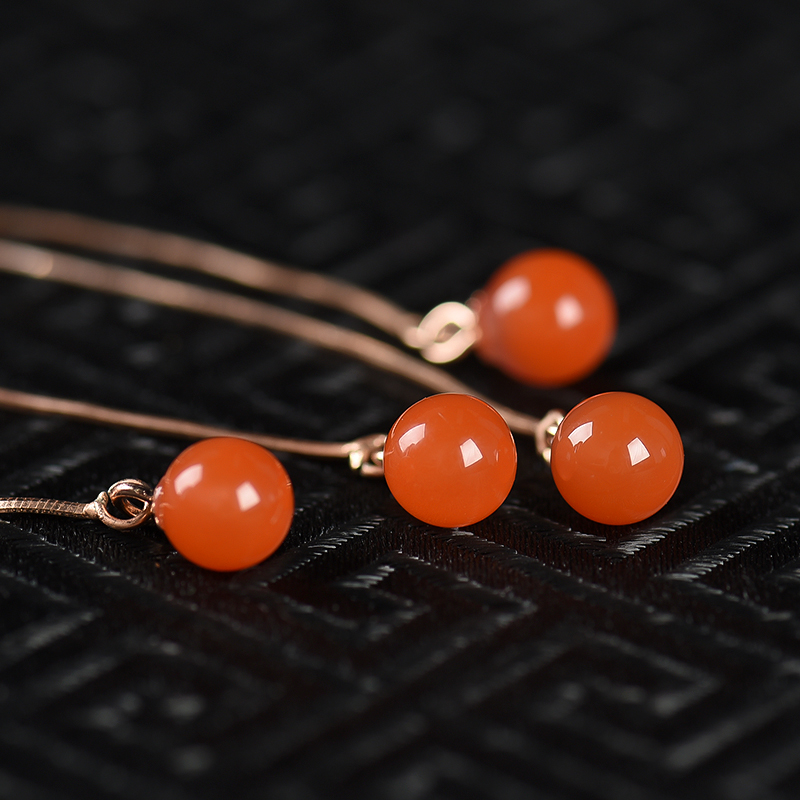 天然樱桃红南红耳坠-红掌柜