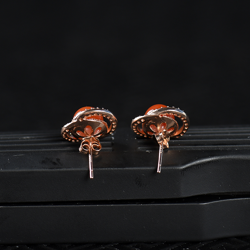 樱桃红南红耳钉-红掌柜