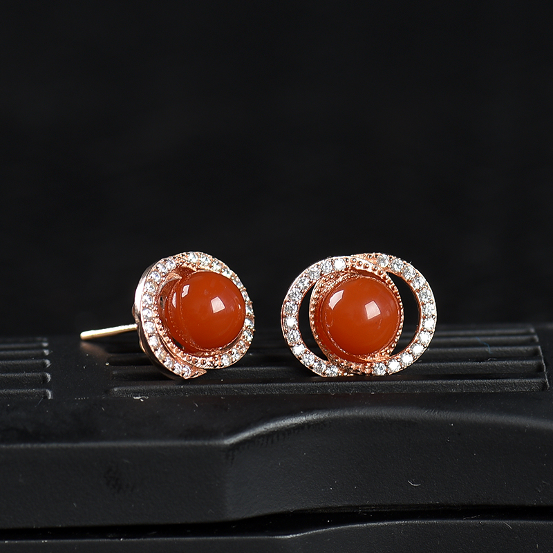 天然樱桃红南红耳钉-红掌柜