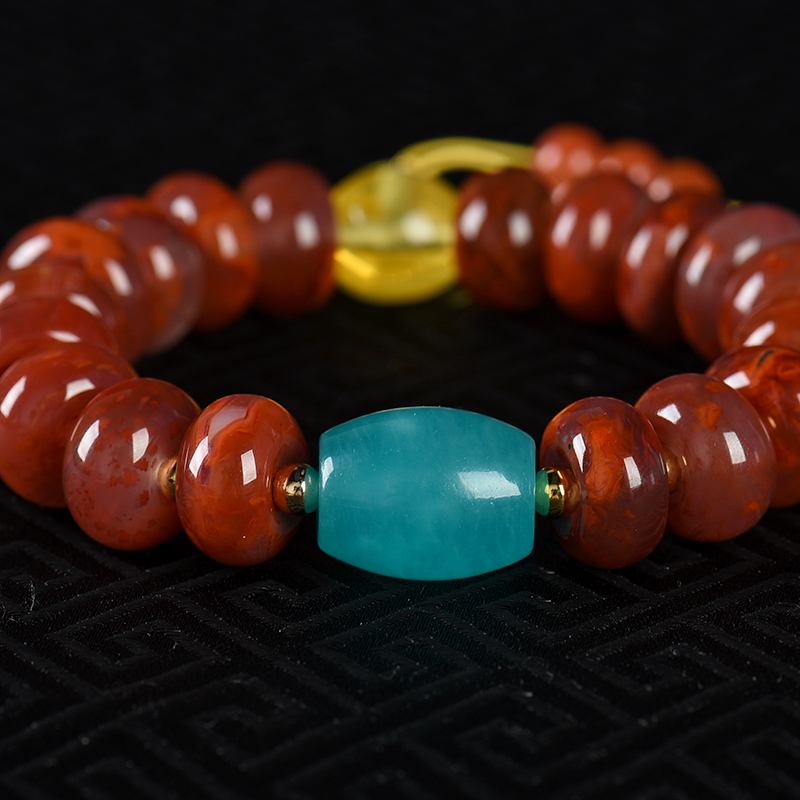 川料天然南红单圈手串-红掌柜