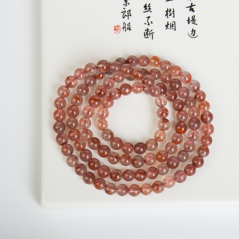 四川冰飘料南红108佛珠-红掌柜