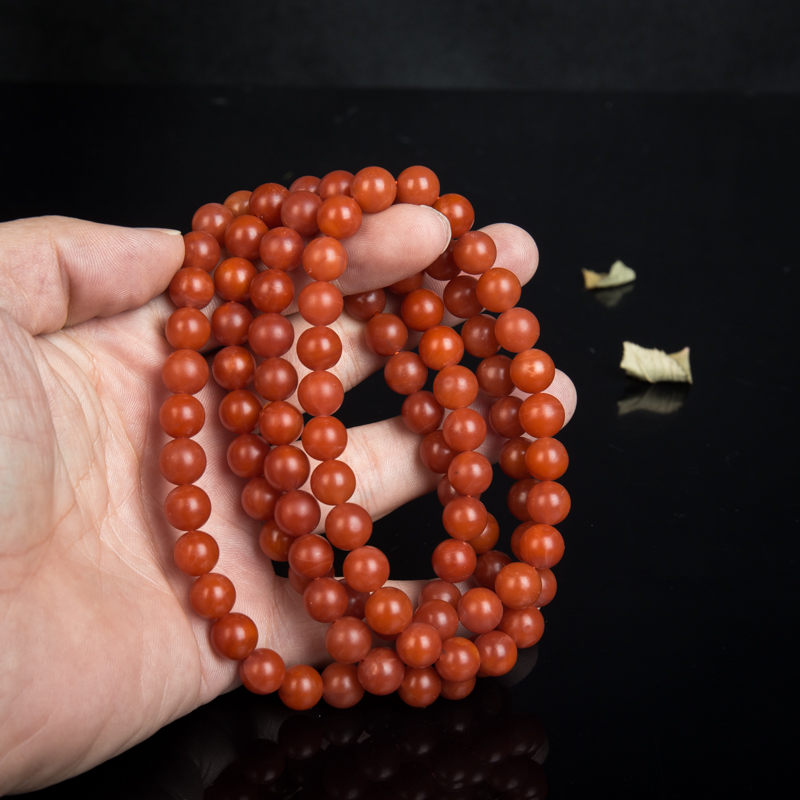 天然玫瑰红南红108佛珠-红掌柜