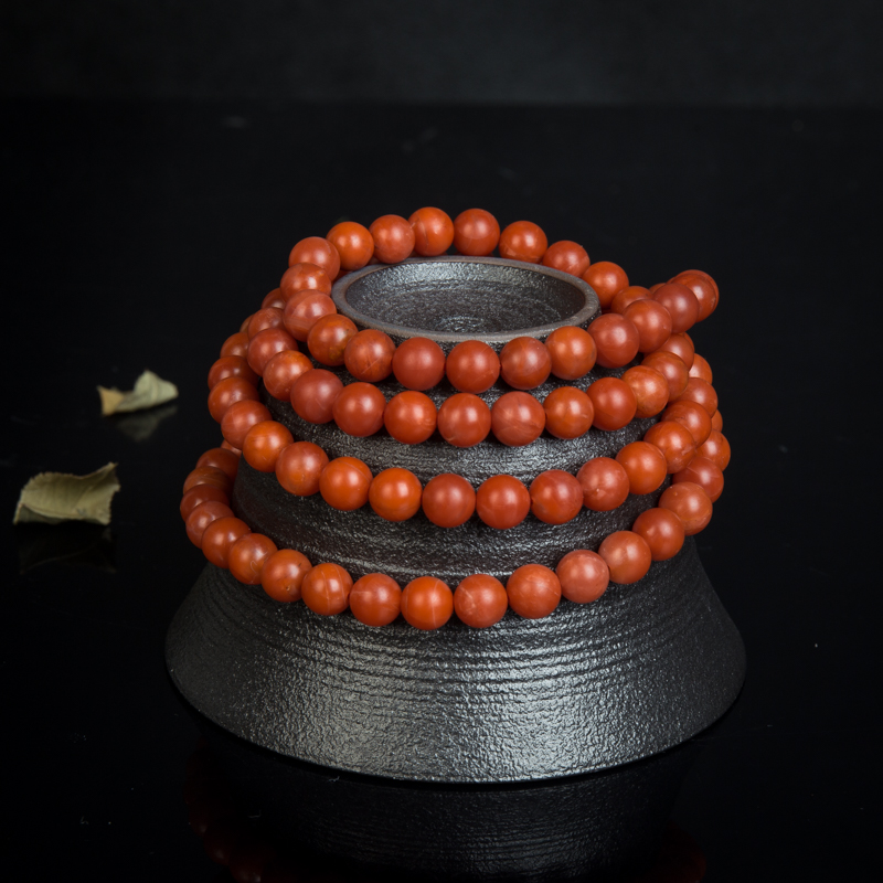 8.0mm保山玫瑰红南红108佛珠-红掌柜