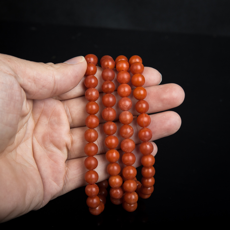 8.0mm天然玫瑰红南红108佛珠-红掌柜