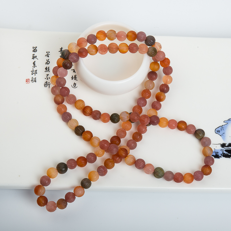 七彩盐源玛瑙莲花珠-红掌柜