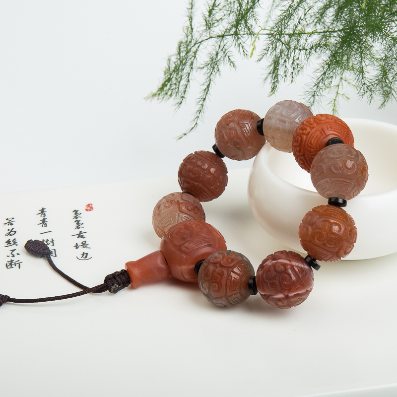 柿子红南红回纹珠手串-红掌柜