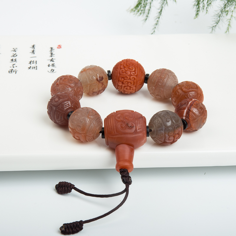 南红回纹珠单圈手串-红掌柜