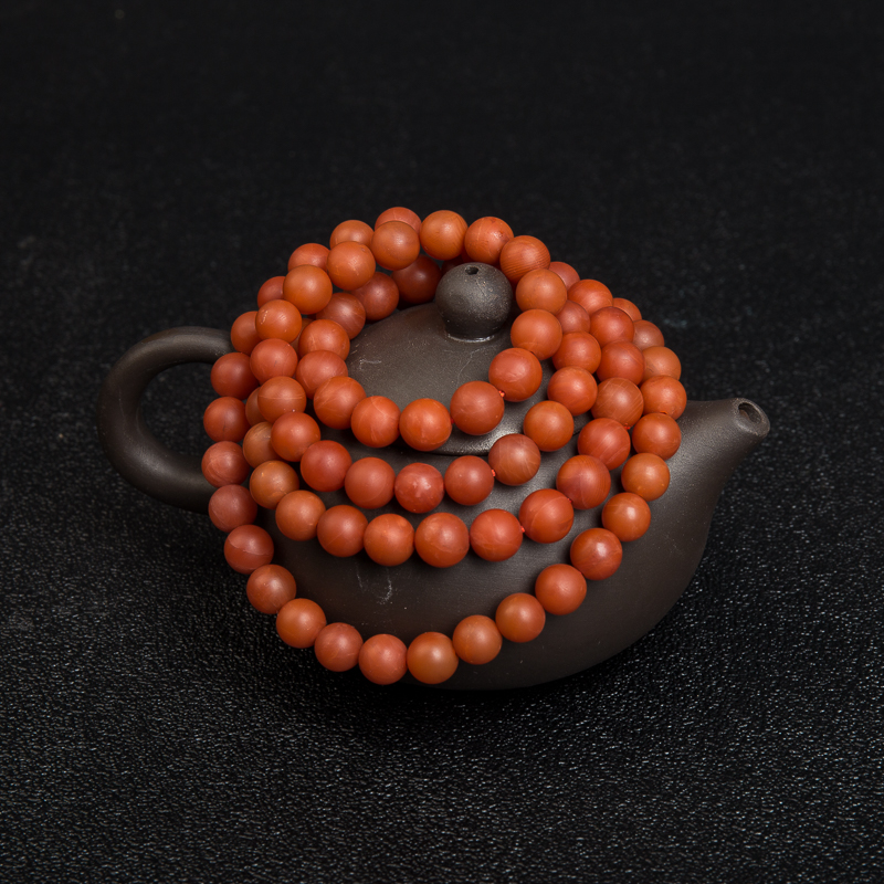 8.2mm天然柿子红南红多圈手串-红掌柜