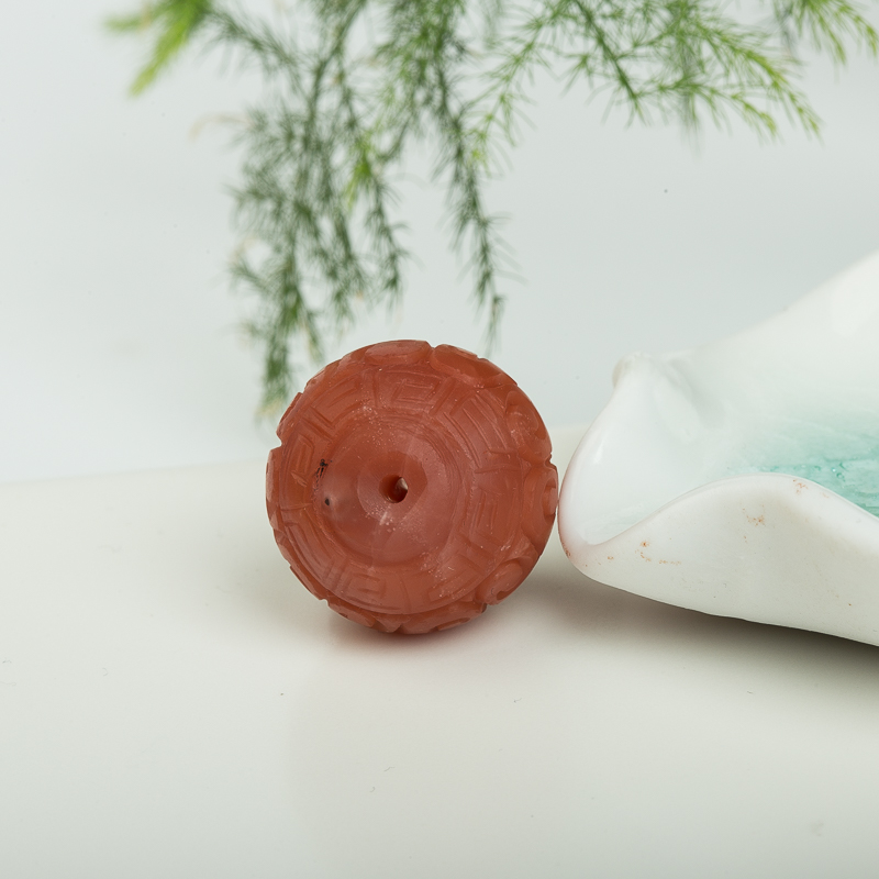 天然樱桃红南红回纹珠吊坠-红掌柜