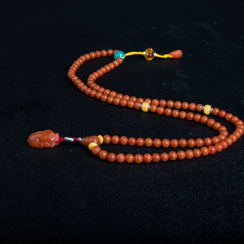 天然保山南红108项链-红掌柜