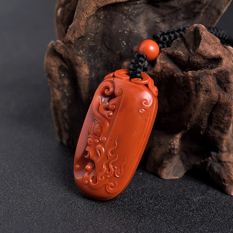 柿子红南红龙凤牌吊坠 - 红掌柜