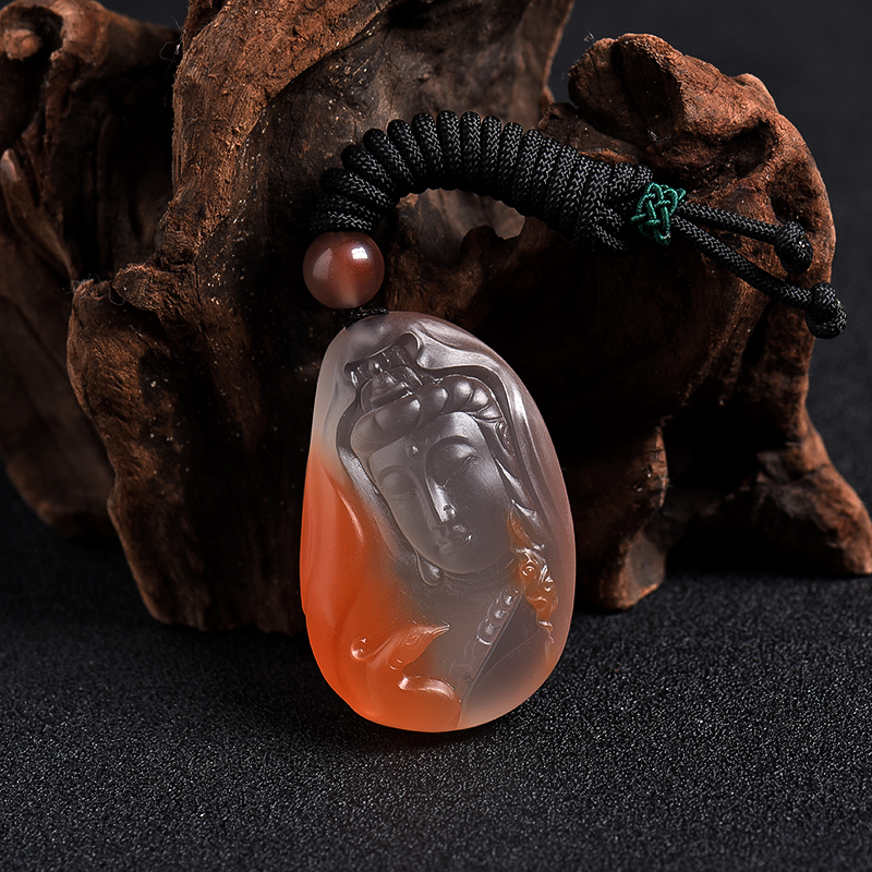 保山天然冻料南红观音吊坠 - 红掌柜