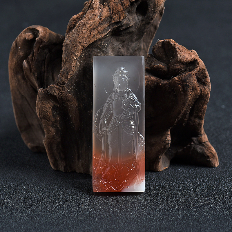 保山天然红白料南红观音吊坠 - 红掌柜