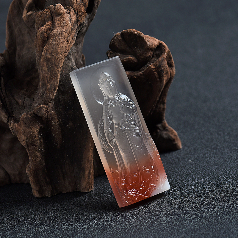 天然红白料南红观音吊坠 - 红掌柜