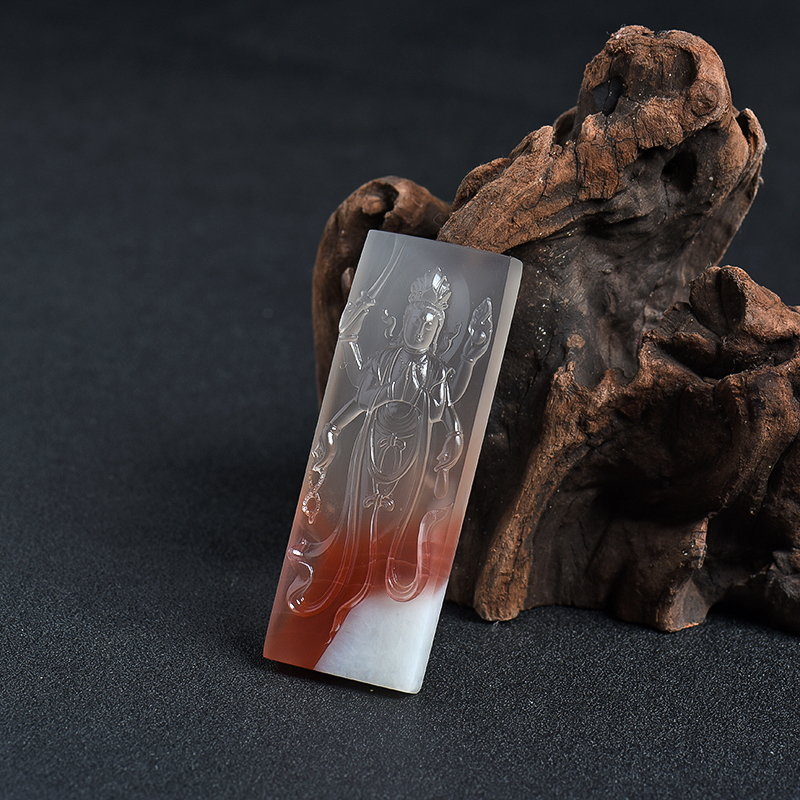 红白料南红观音吊坠 - 红掌柜