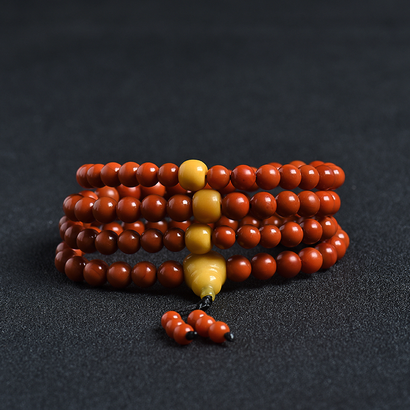 天然保山柿子红南红108佛珠 - 红掌柜