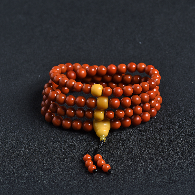 保山柿子红南红108佛珠 - 红掌柜