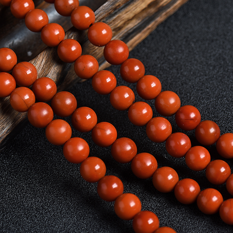天然柿子红南红佛珠 - 红掌柜