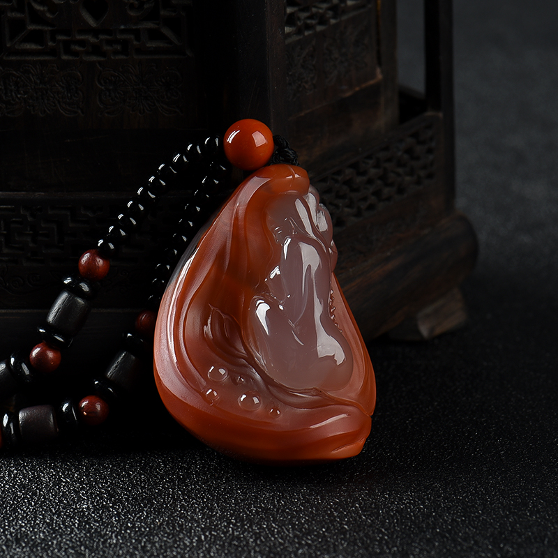 川料天然冰飘南红美女吊坠 - 红掌柜