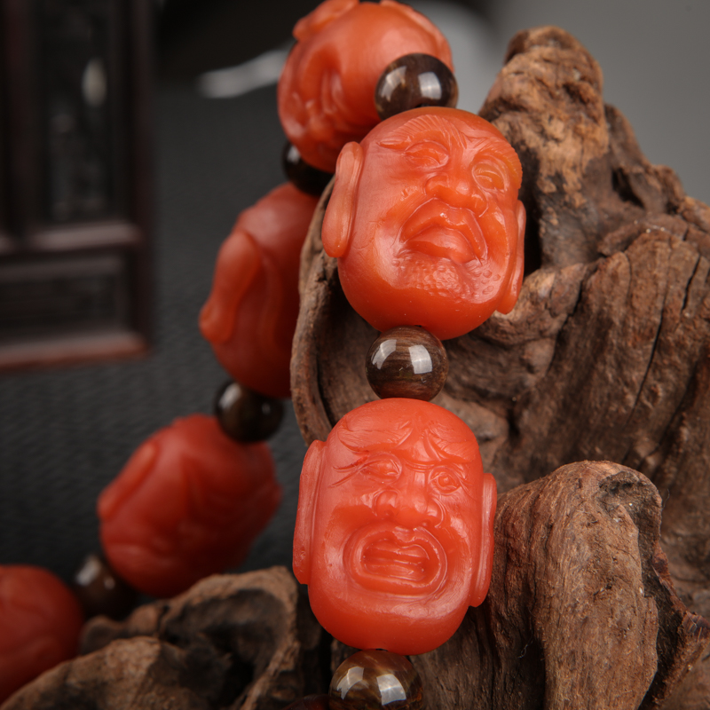 保山南红罗汉头手把件-红掌柜