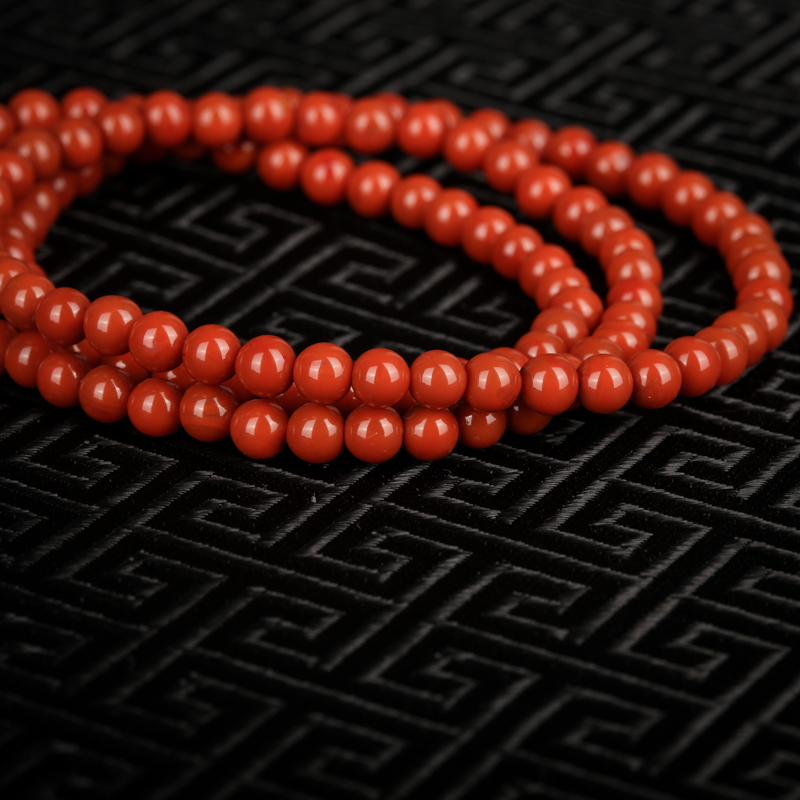 四川凉山4.8mm柿子红南红多圈手串-红掌柜