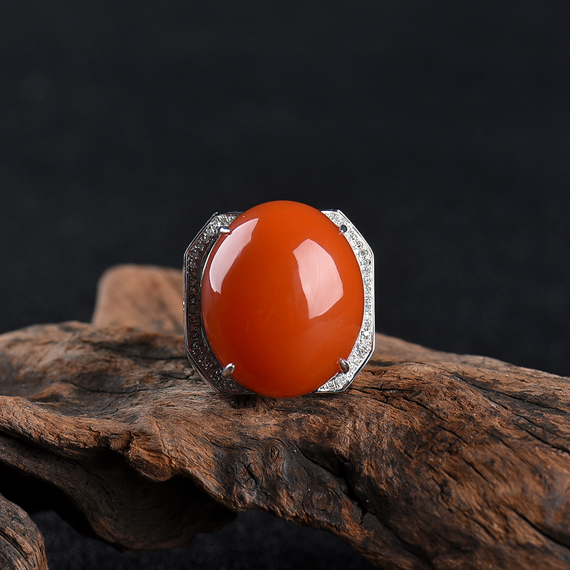 18k柿子红南红戒指-红掌柜