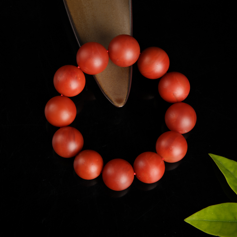 保山天然柿子红南红单圈手串-红掌柜