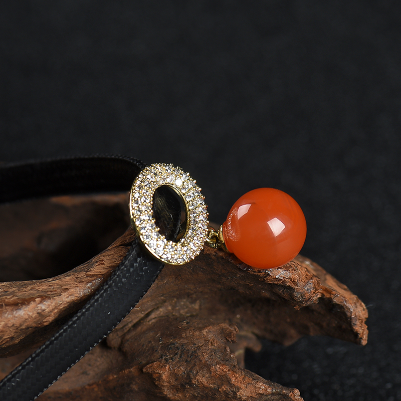 天然银镶樱桃红南红手链-红掌柜