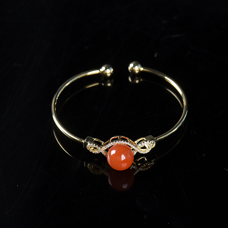 天然樱桃红南红圆珠手镯-红掌柜
