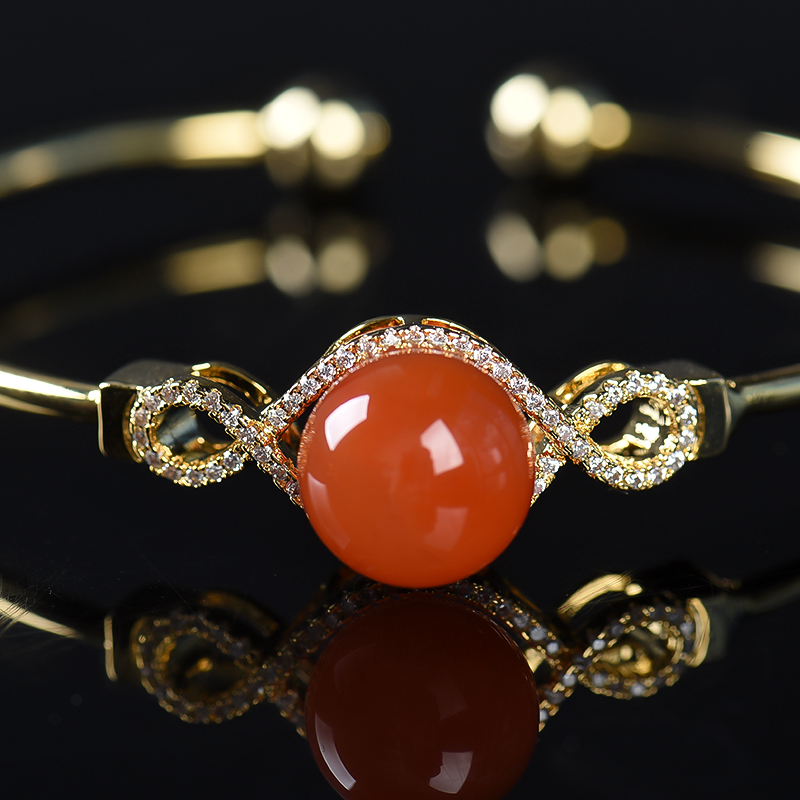 川料樱桃红南红圆珠手镯-红掌柜