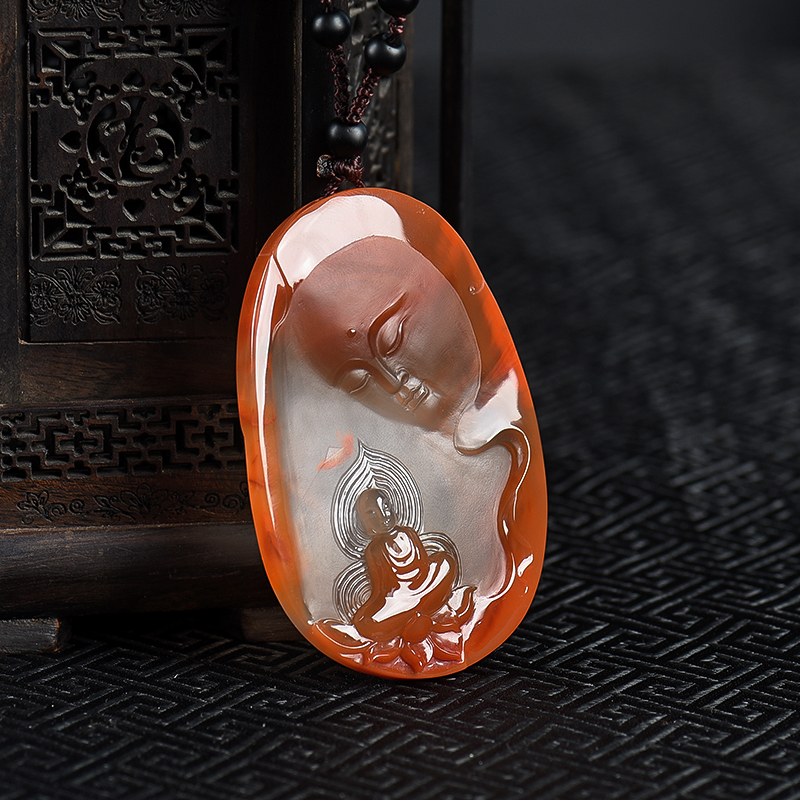 天然冰飘料南红花开见佛吊坠-红掌柜