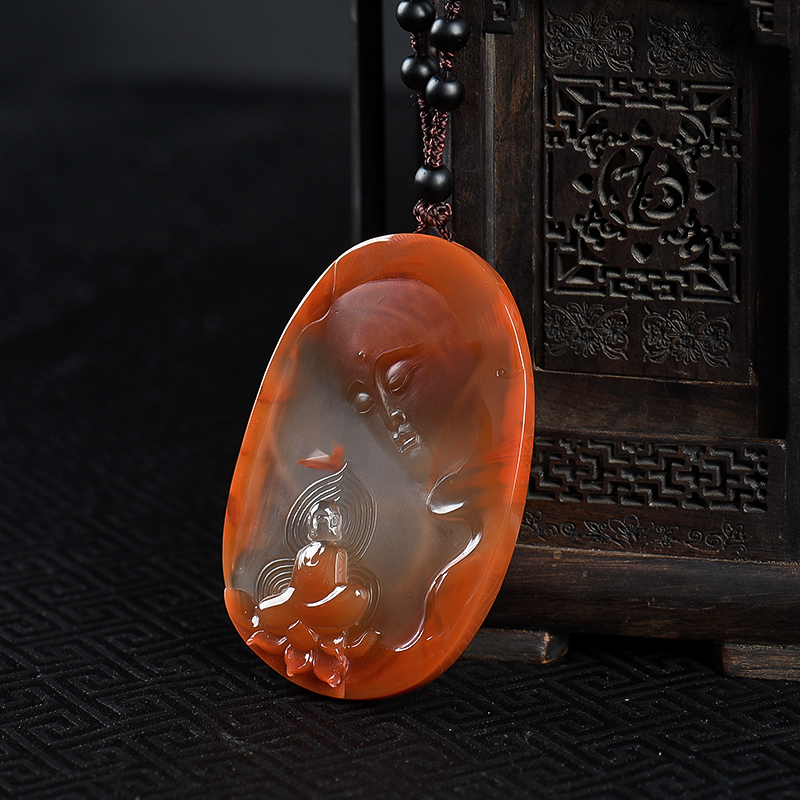 川料冰飘料南红花开见佛吊坠-红掌柜