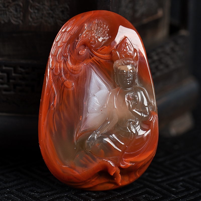 俏色南红观音吊坠-红掌柜