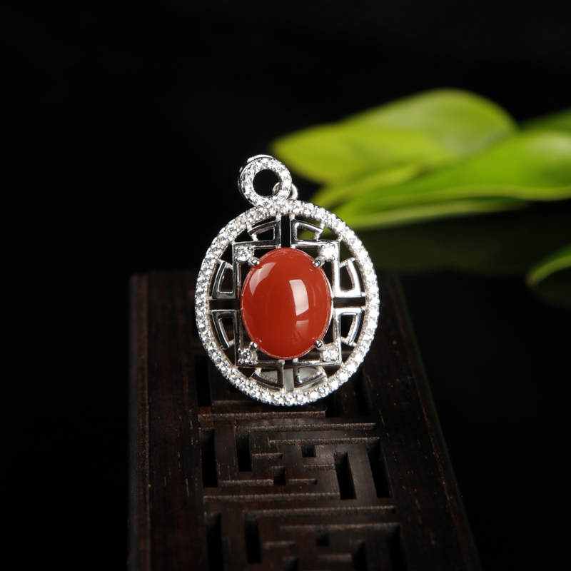 银镶天然川料樱桃红南红吊坠-红掌柜