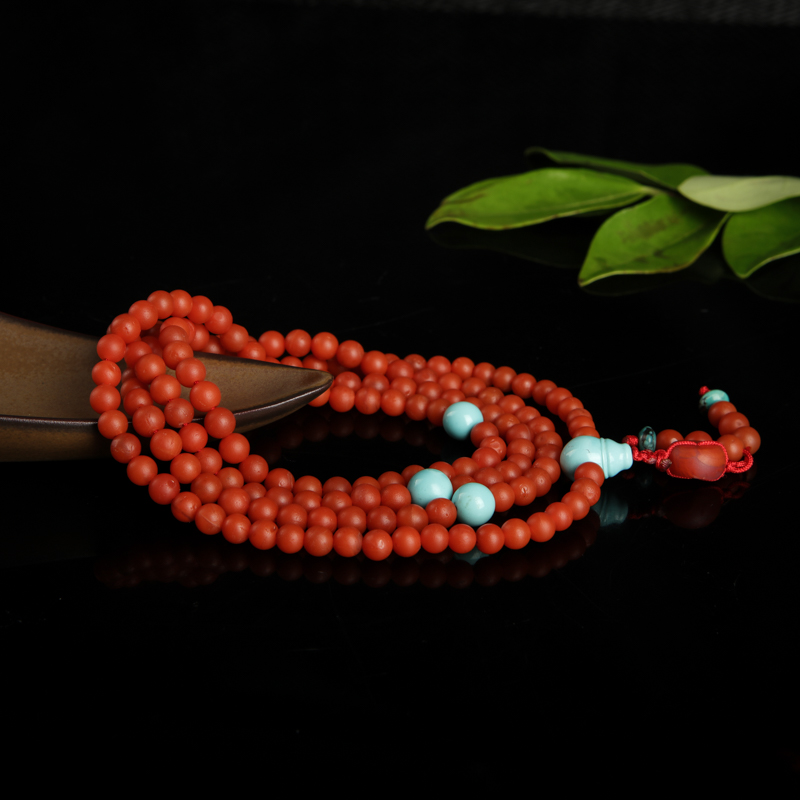 天然柿子红南红108佛珠-红掌柜